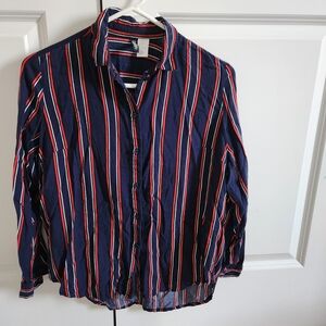 H&M Womens Navy and Red Striped Shirt
